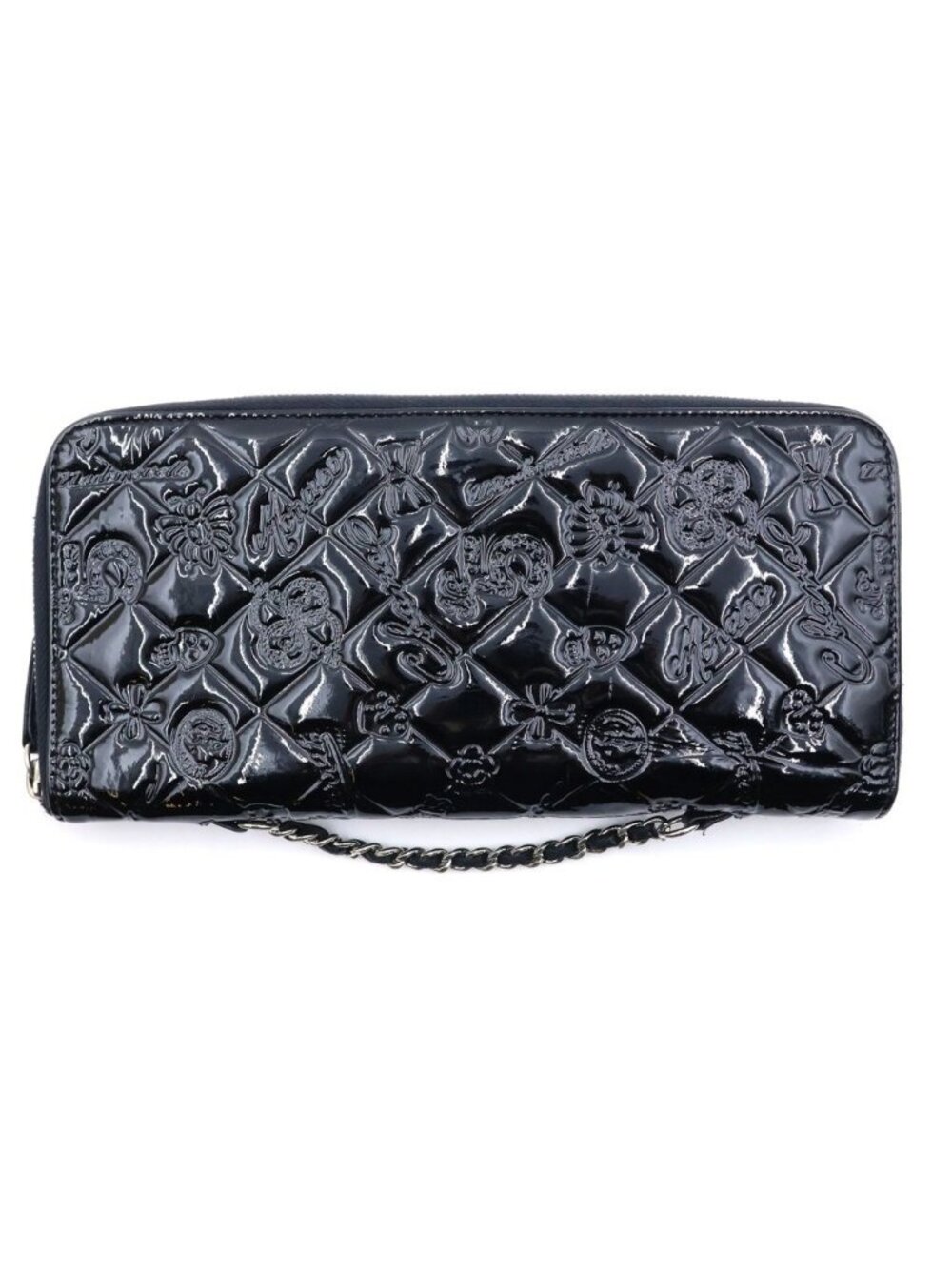 Chanel Icon Clutch Chain Wallet Black Patent Silver